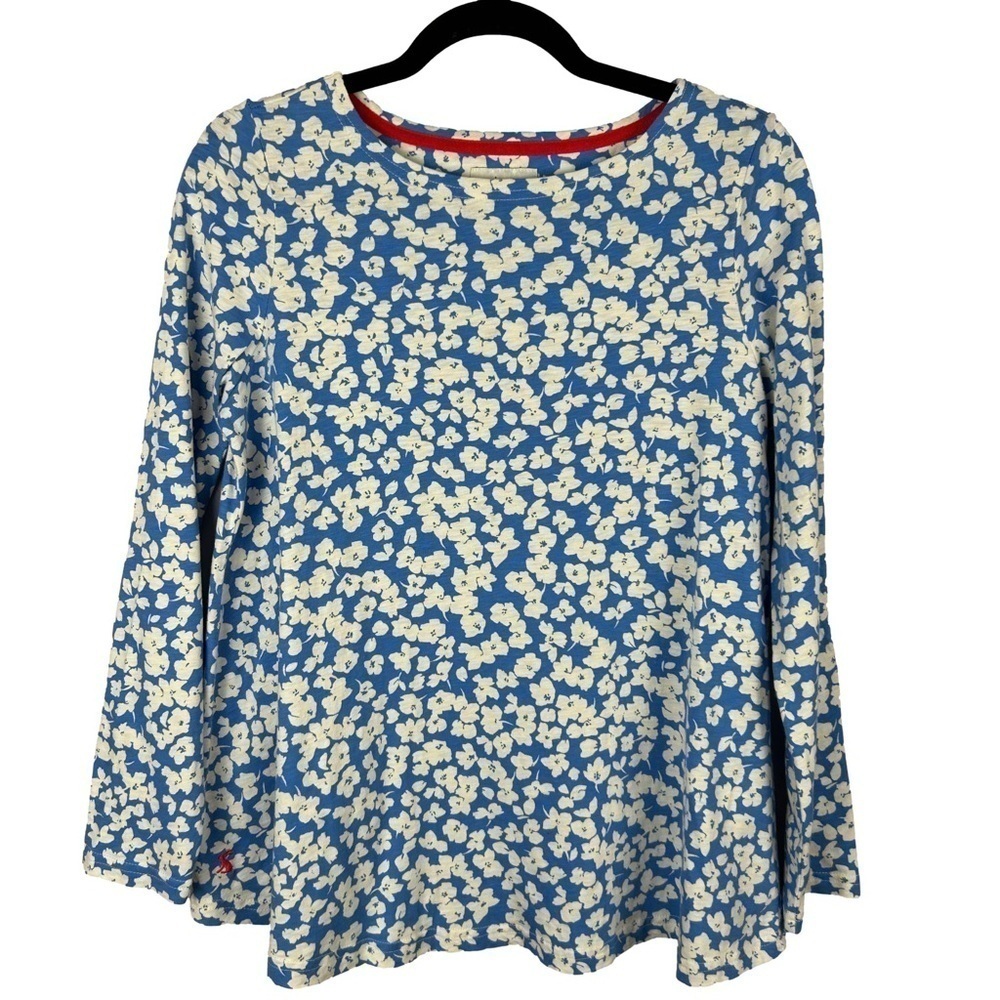 Joules Ditsy Floral Cotton Long Sleeve Crew Neck Top Size 8 Blue White